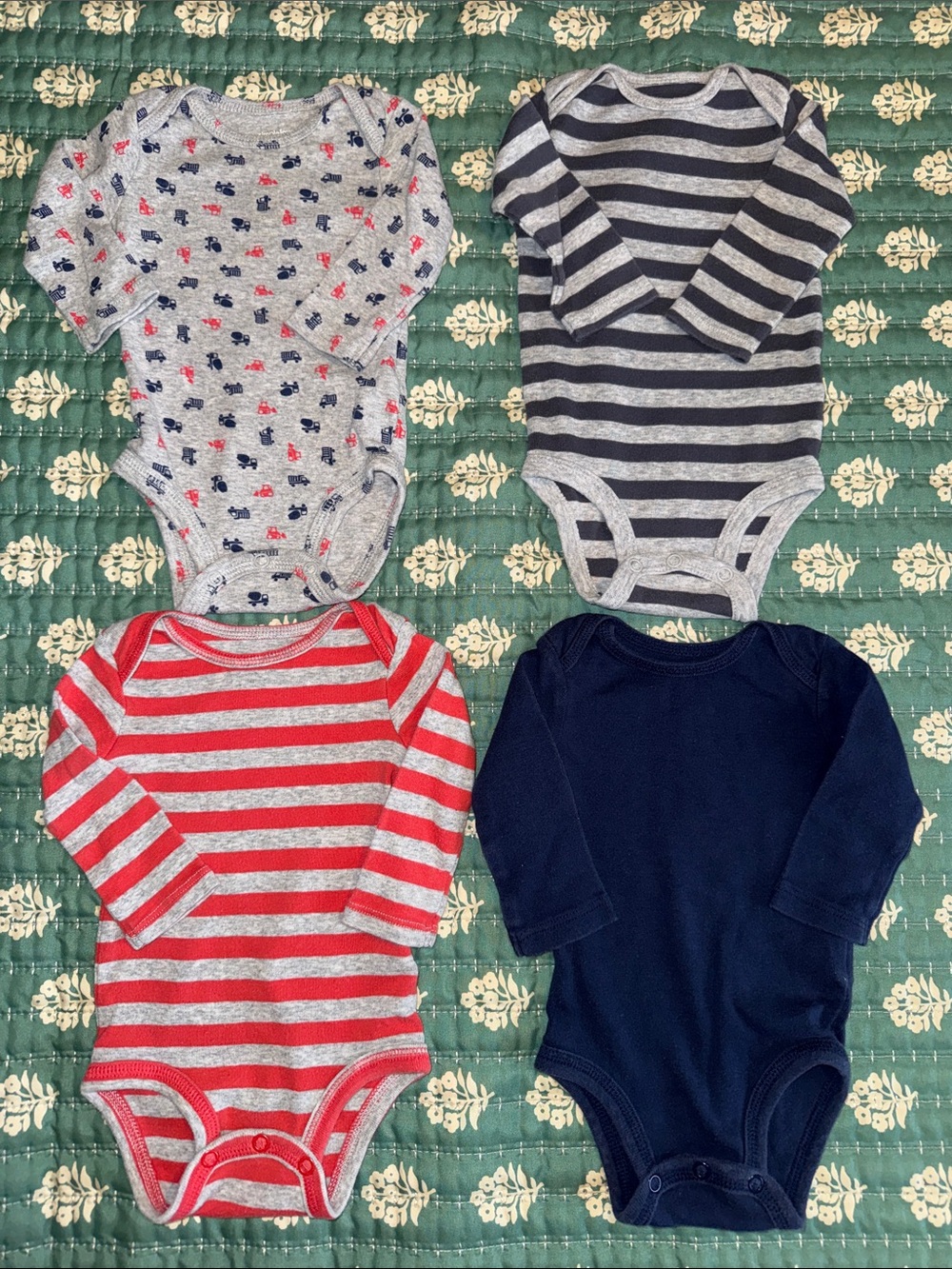 Carter’s Baby Long-Sleeve One-Piece Bodysuits - Gray, Navy, Red Stripes